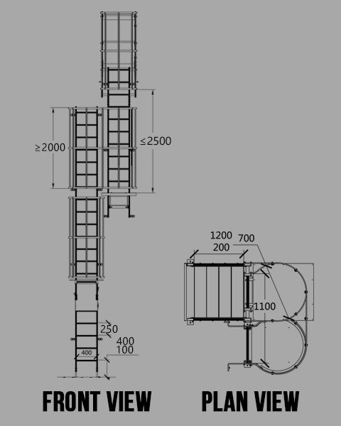 Escalera fija de aluminio multisección - Anticaídas