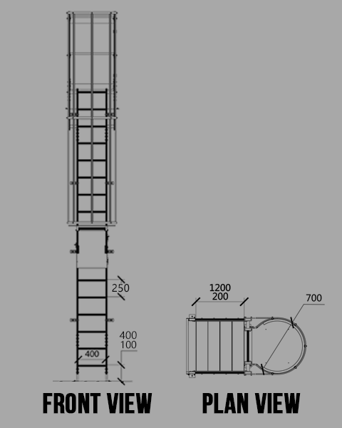 Escalera fija de aluminio con jaula - Anticaídas