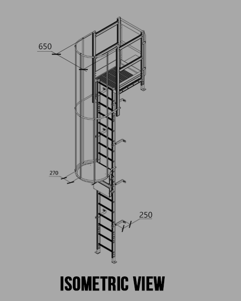 Escalera fija de aluminio con jaula - Anticaídas